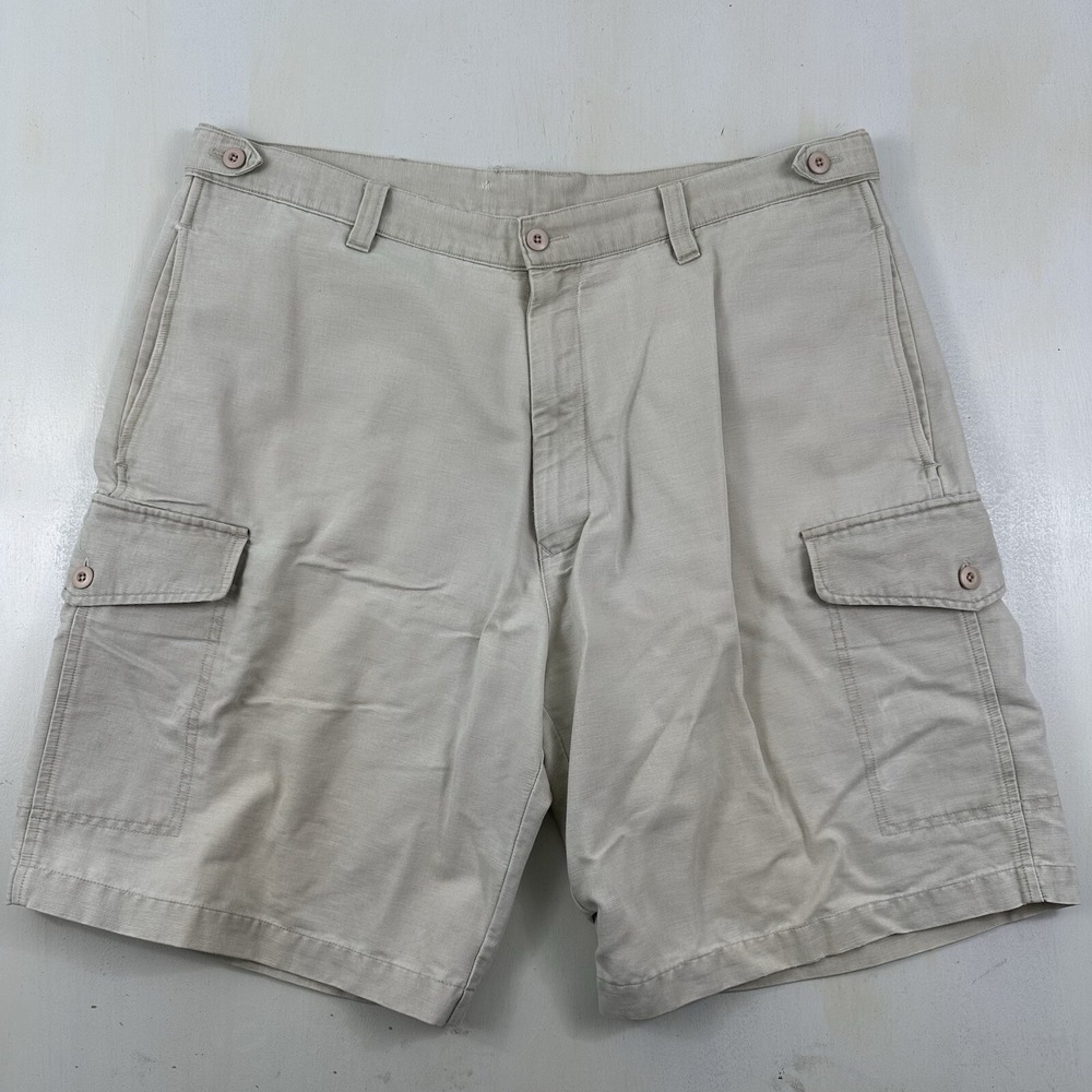 VTG CUBAVERA Mens‎ CARGO SHORTS Size 38 Tan Cream 100% COTTON Side Tabs Russia